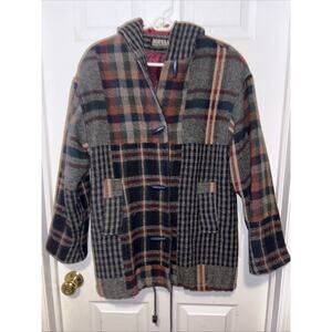 Vintage JOFELD L/XL Tweed Plaid WoolBlend Hood Chore Barn Eastland USA